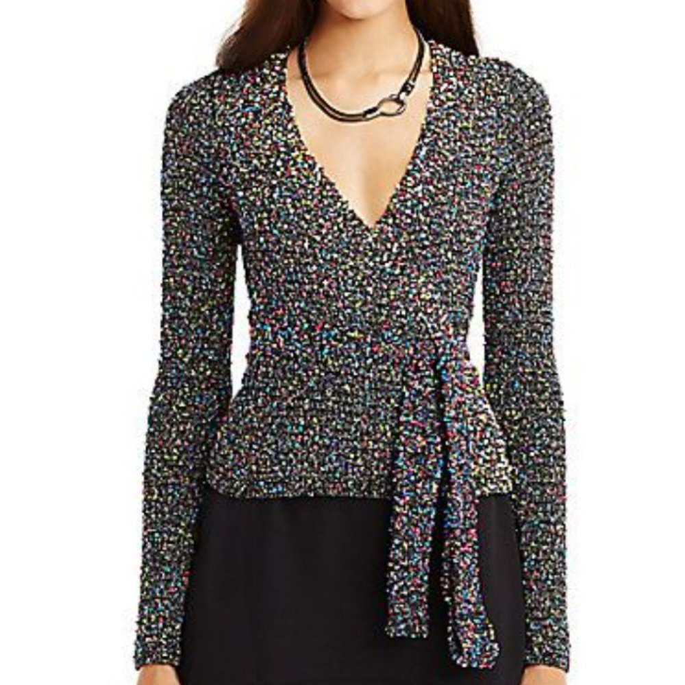 Diane Von Furstenberg Ballerina Embellished Tweed Wrap Sweater